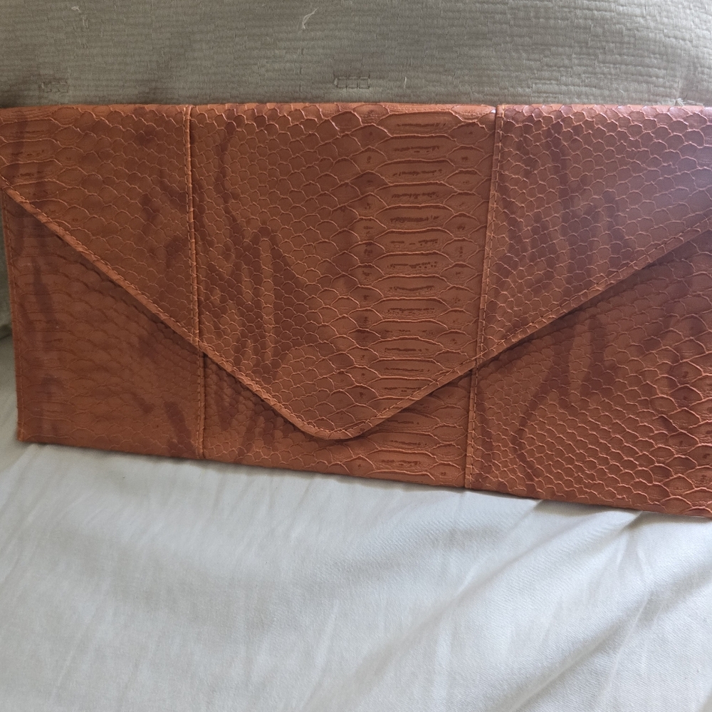 Orange Clutch Purse, inside zipper, 2 additional pockets, magnetic shut, snake t - Picture 1 of 9